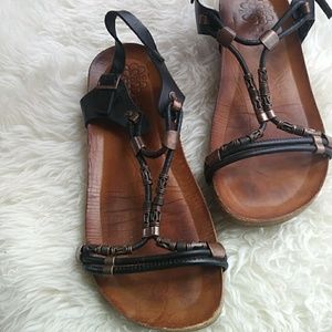 Black leather ethnic sandals